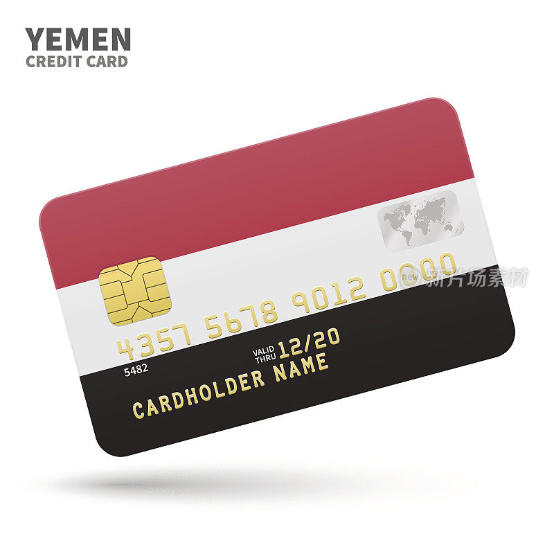 Credit card with Yemen flag background for bank, presentations and